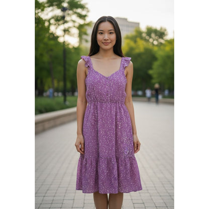 BB Dakota Steve Madden Purple Floral Ruffle Strap Midi Dress Size Small