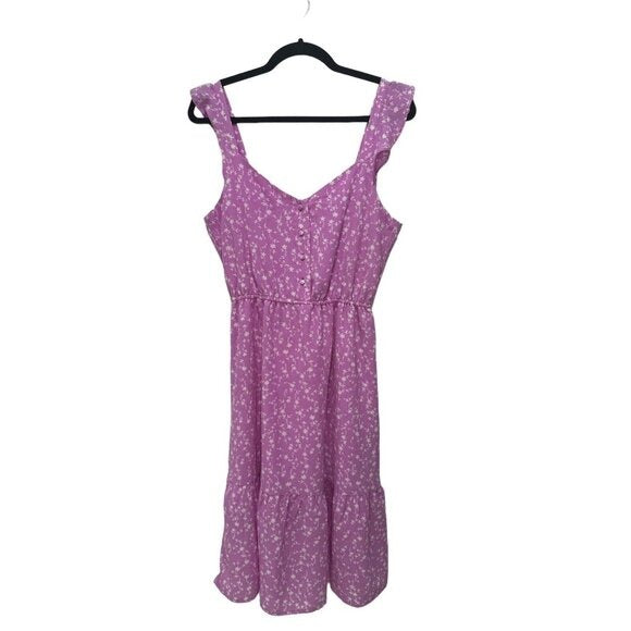 BB Dakota Steve Madden Purple Floral Ruffle Strap Midi Dress Size Small