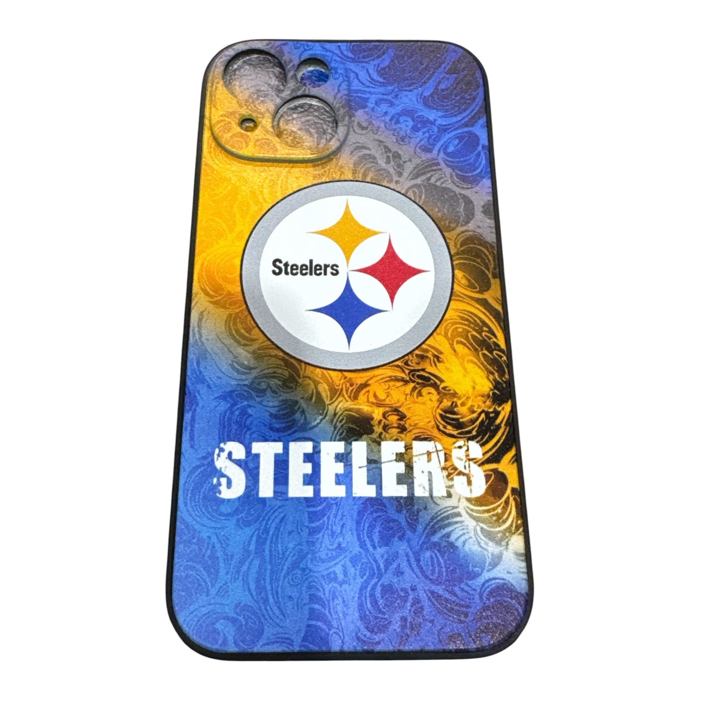 Steelers iPhone 15 Case With Yellow & Blue Gradient Swirl Design Durable TPU Precise Cutouts Slim Fit
