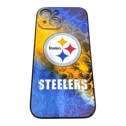 Steelers iPhone 15 Case With Yellow & Blue Gradient Swirl Design Durable TPU Precise Cutouts Slim Fit