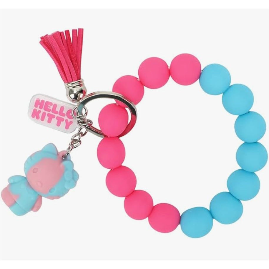 Hello Kitty Pink & Blue Beaded Keychain Bracelet With Tassel & Charm