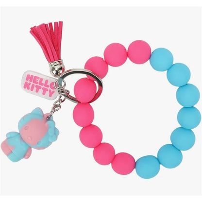 Hello Kitty Pink & Blue Beaded Keychain Bracelet With Tassel & Charm