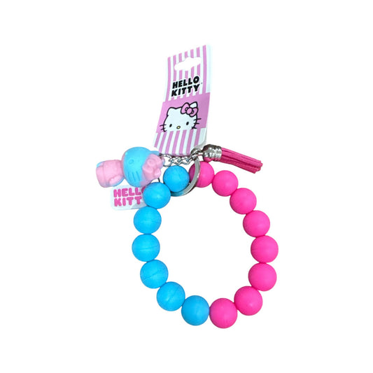 Hello Kitty Pink & Blue Beaded Keychain Bracelet With Tassel & Charm