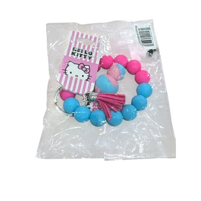 Hello Kitty Pink & Blue Beaded Keychain Bracelet With Tassel & Charm