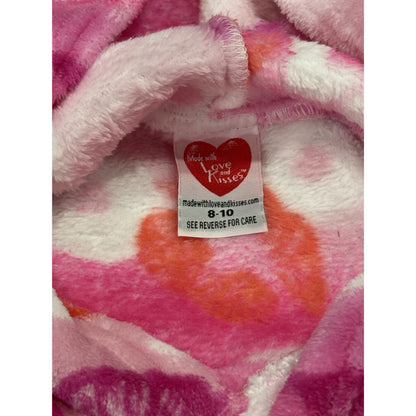 Made With Love And Kisses Girls Fleece Hoodie 8-10 Pink & Orange Lips Pattern Cozy Pullover USA-Made