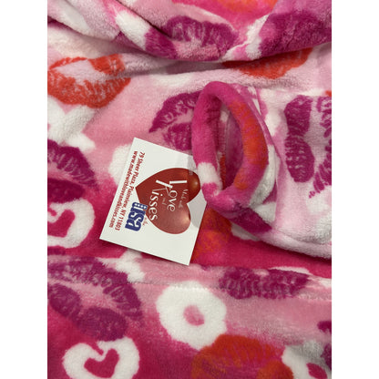 Made With Love And Kisses Girls Fleece Hoodie 8-10 Pink & Orange Lips Pattern Cozy Pullover USA-Made