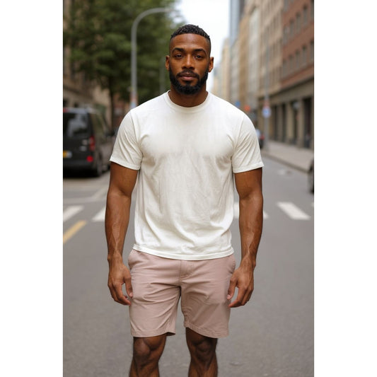 Monfrère Men's Light Pink Chino Shorts With Button Closure & Side Pockets 32