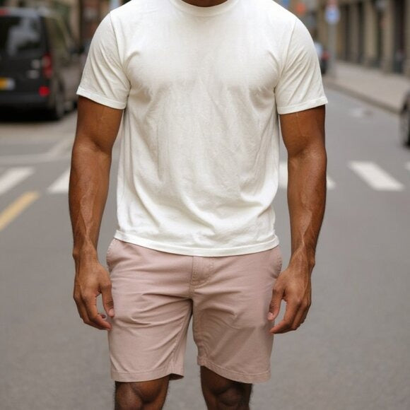 Monfrère Men's Light Pink Chino Shorts With Button Closure & Side Pockets 32