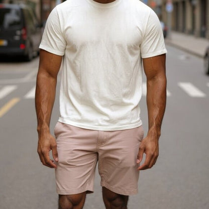 Monfrère Men's Light Pink Chino Shorts With Button Closure & Side Pockets 32