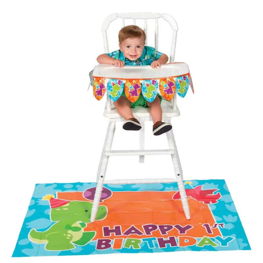 Little Dino High Chair Kit For First Birthday With Banner & Floor Mat