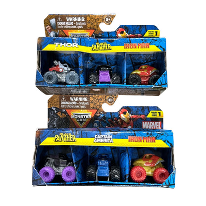 Marvel Monster Jam Mini Trucks Series 1 Bundle Featuring Thor, Black Panther, Captain America, & Iron Man 3-Pack