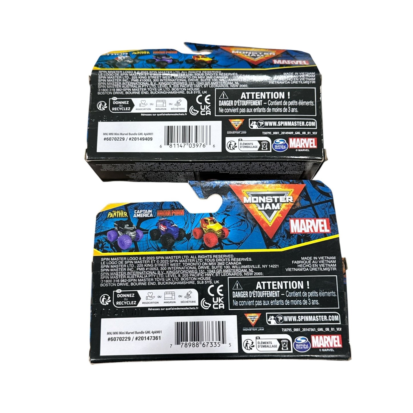 Marvel Monster Jam Mini Trucks Series 1 Bundle Featuring Thor, Black Panther, Captain America, & Iron Man 3-Pack
