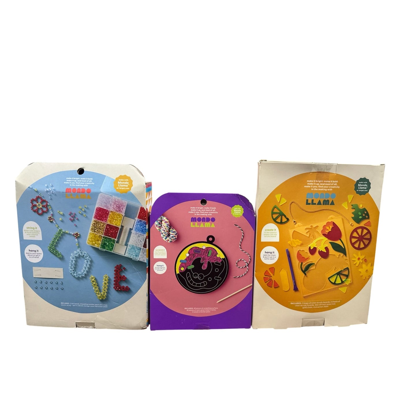 Mondo Llama Beaded Garland, Scratch Art & Acrylic Suncatcher Craft Kits - DIY Arts & Crafts Set For All Ages