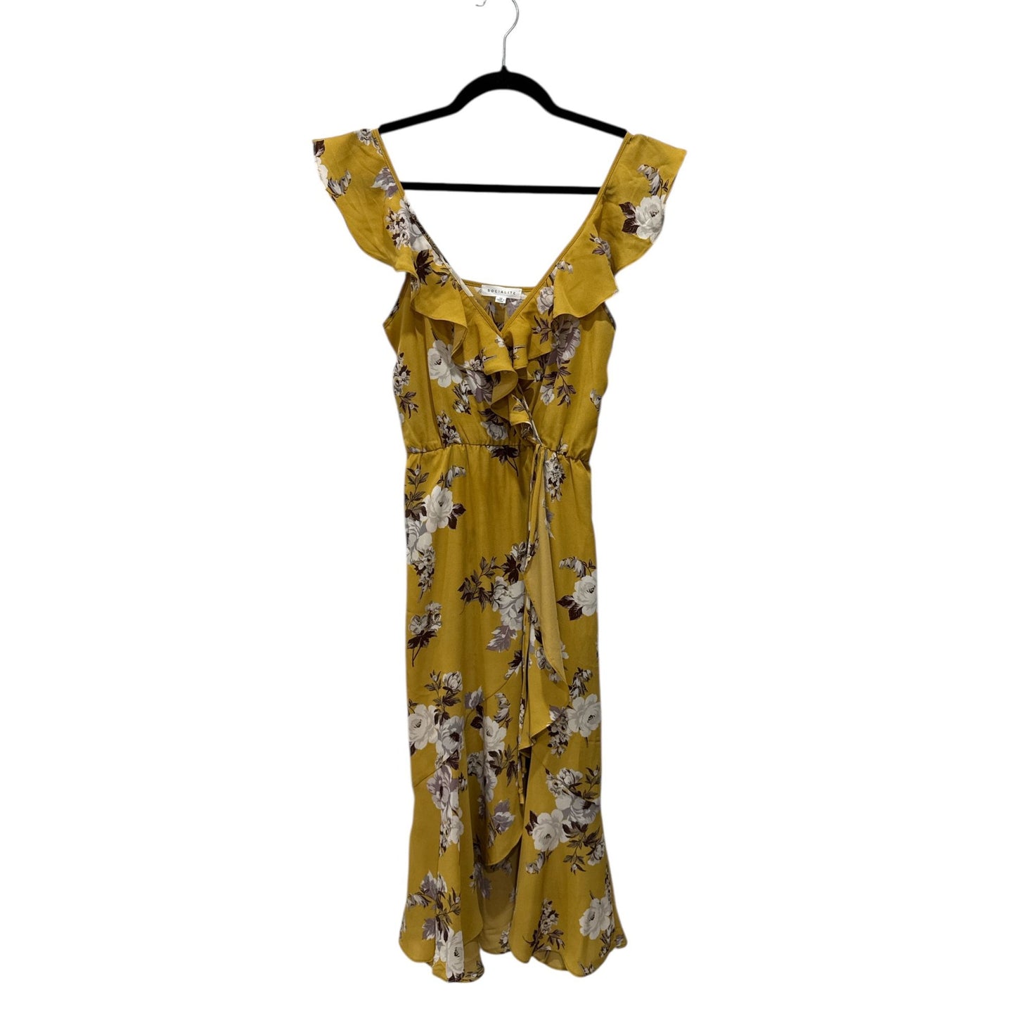 Floral Mustard Yellow Ruffle Wrap Dress XS By Socialite