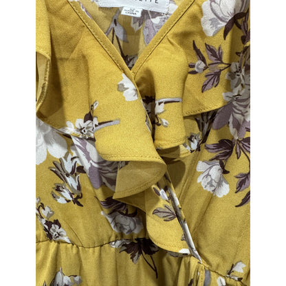 Floral Mustard Yellow Ruffle Wrap Dress XS By Socialite