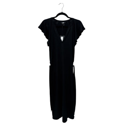 Paige Black V-Neck Midi Dress With Flutter Sleeves & Tie Waist For Women SMALL