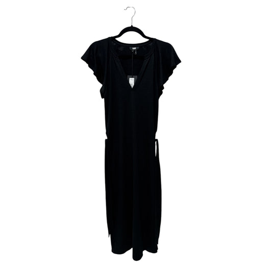 Paige Black V-Neck Midi Dress With Flutter Sleeves & Tie Waist For Women SMALL