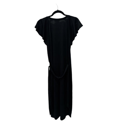 Paige Black V-Neck Midi Dress With Flutter Sleeves & Tie Waist For Women SMALL