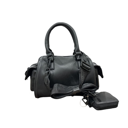 Steve Madden Black Faux Leather Mini Duffle Handbag With Detachable Strap