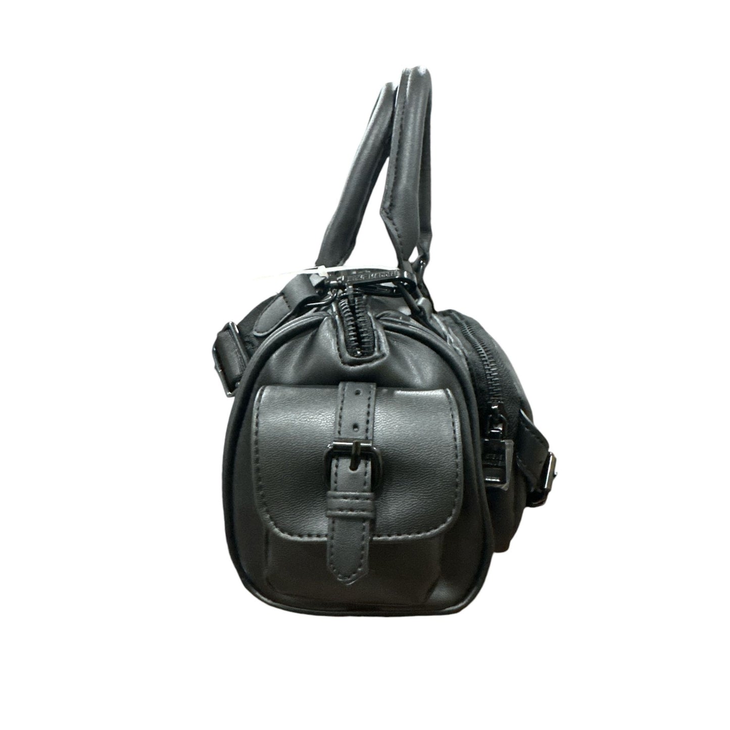 Steve Madden Black Faux Leather Mini Duffle Handbag With Detachable Strap