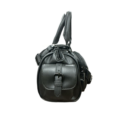 Steve Madden Black Faux Leather Mini Duffle Handbag With Detachable Strap