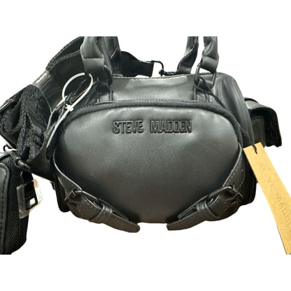 Steve Madden Black Faux Leather Mini Duffle Handbag With Detachable Strap