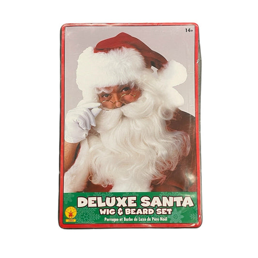 Deluxe Santa Wig & Beard Set Holiday Costume Accessory For Adults By Rubies White