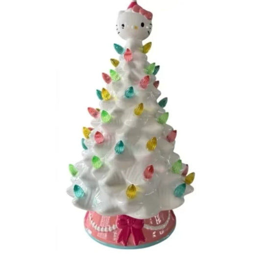 Hello Kitty Ceramic Christmas Tree With Multi-Color Lights 12" By Ikonic