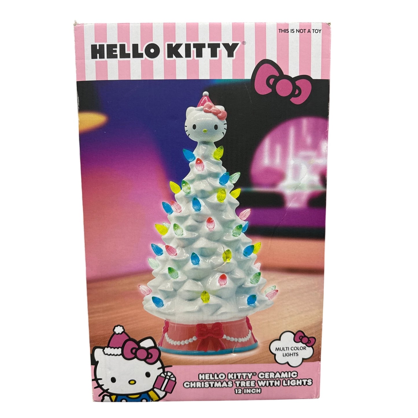 Hello Kitty Ceramic Christmas Tree With Multi-Color Lights 12" By Ikonic