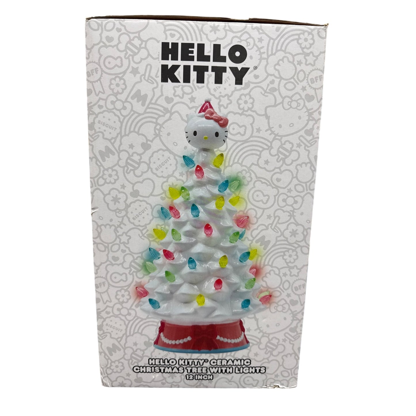 Hello Kitty Ceramic Christmas Tree With Multi-Color Lights 12" By Ikonic