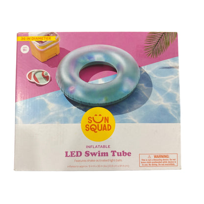 Inflatable LED Blue Swim Tube With Shake-Activated Lights 36-Inch Diameter Sun Squad