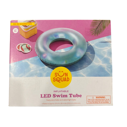 Inflatable LED Blue Swim Tube With Shake-Activated Lights 36-Inch Diameter Sun Squad