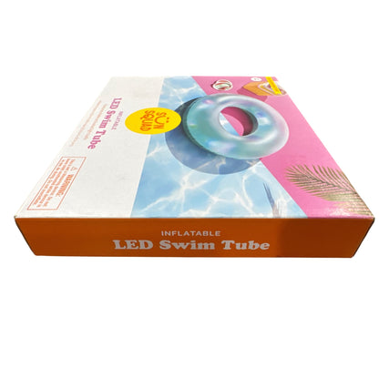 Inflatable LED Blue Swim Tube With Shake-Activated Lights 36-Inch Diameter Sun Squad