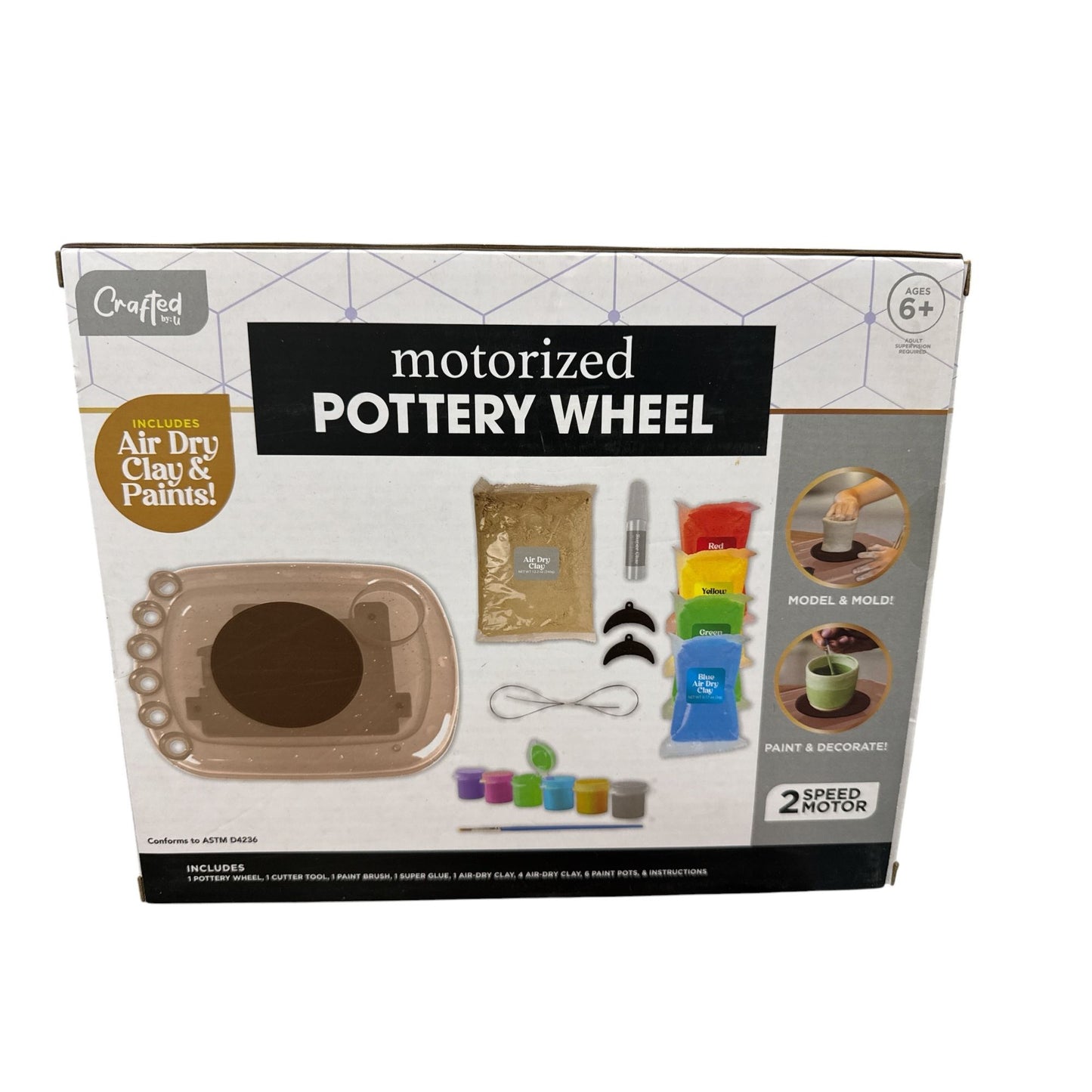 Motorized Pottery Wheel Kit With Air Dry Clay & Paints For Ages 6+ - 2 Speed Motor - Crafting Set By RMS