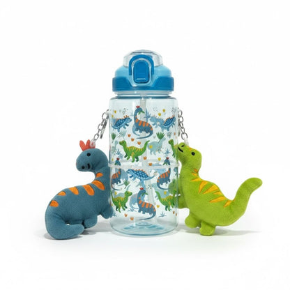 Dinosaur Water Bottle Set With 2 Plush Keychains - BPA-Free Kids Gift Danbar Global