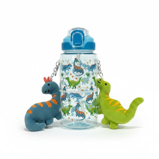 Dinosaur Water Bottle Set With 2 Plush Keychains - BPA-Free Kids Gift Danbar Global