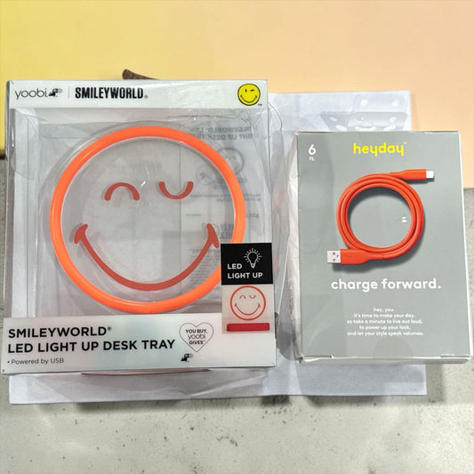 SmileyWorld LED Light Up Desk Tray & Heyday 6ft USB-A To Lightning Cable Bundle - Orange