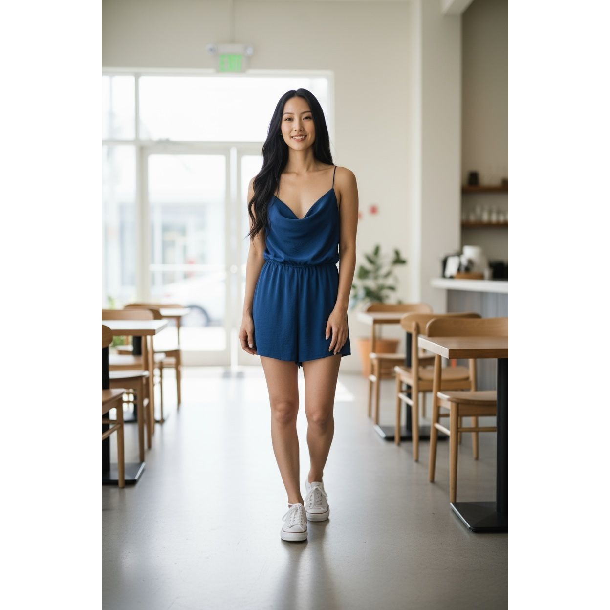 Good Luck Gem Women's Blue Sleeveless Romper With Adjustable Straps Size M