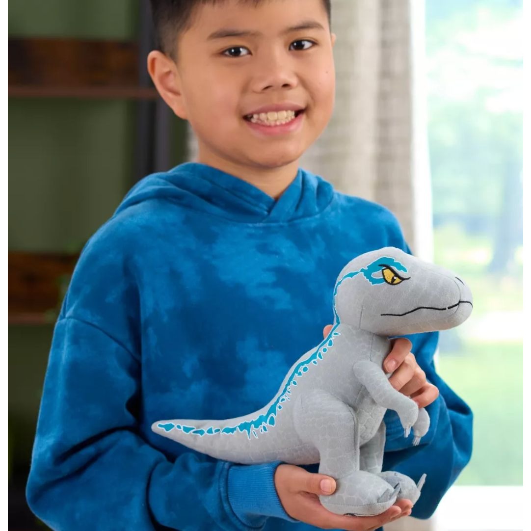 Jurassic World Velociraptor Blue Plush Toy 9.5" Gray & Blue Dinosaur Stuffed Animal