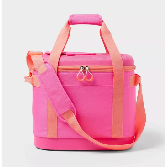 24 Cans/20.7qt Soft Sided Cooler - Sun Squad™ Pink: Zip Closure & Adjustable Straps