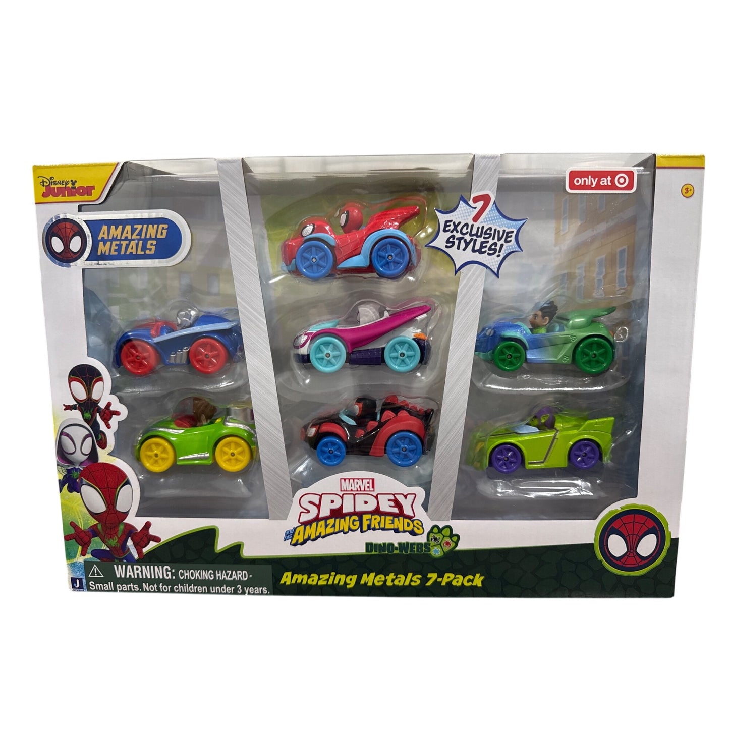 Marvel Spidey & Amazing Friends Dino-Webs Amazing Metals 7-Pack Exclusive Styles Toy Cars
