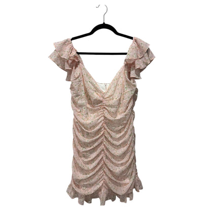 Elodie Pink Floral Ruched Mini Dress With Ruffle Sleeves XL Made In China