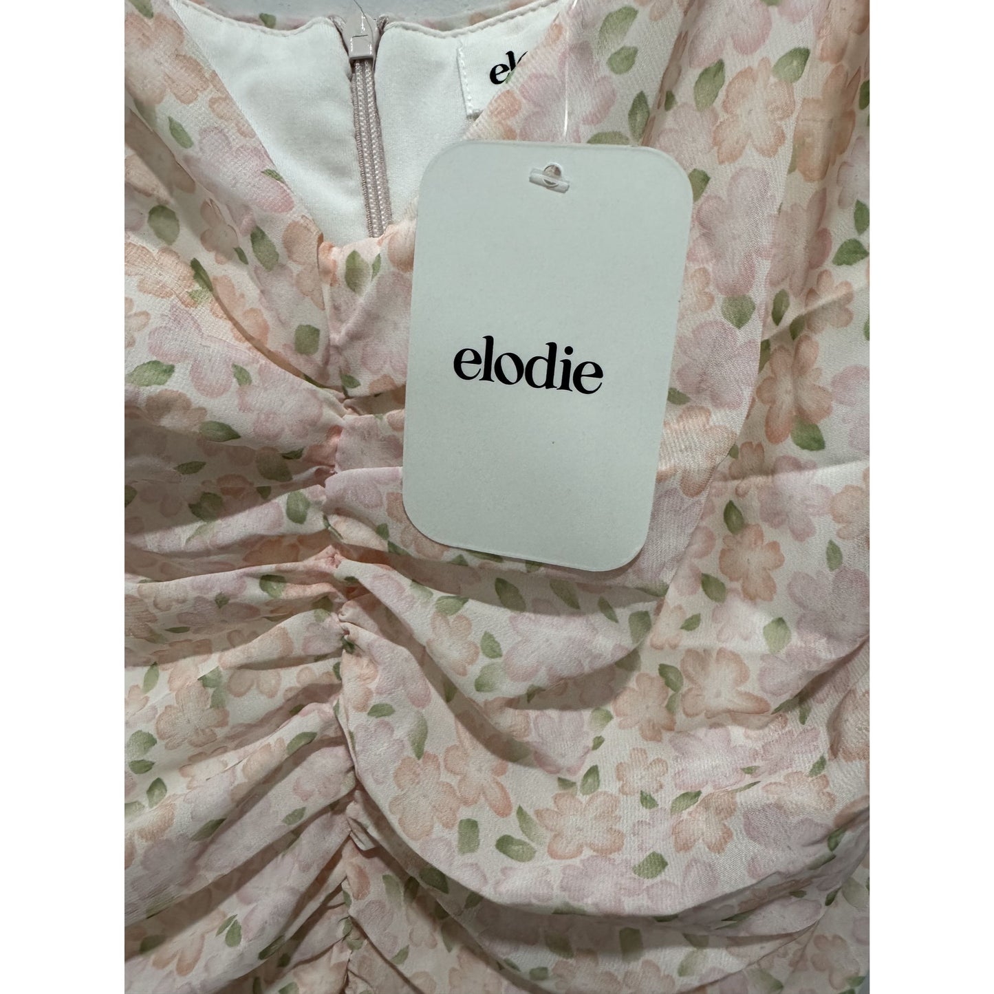 Elodie Pink Floral Ruched Mini Dress With Ruffle Sleeves XL Made In China