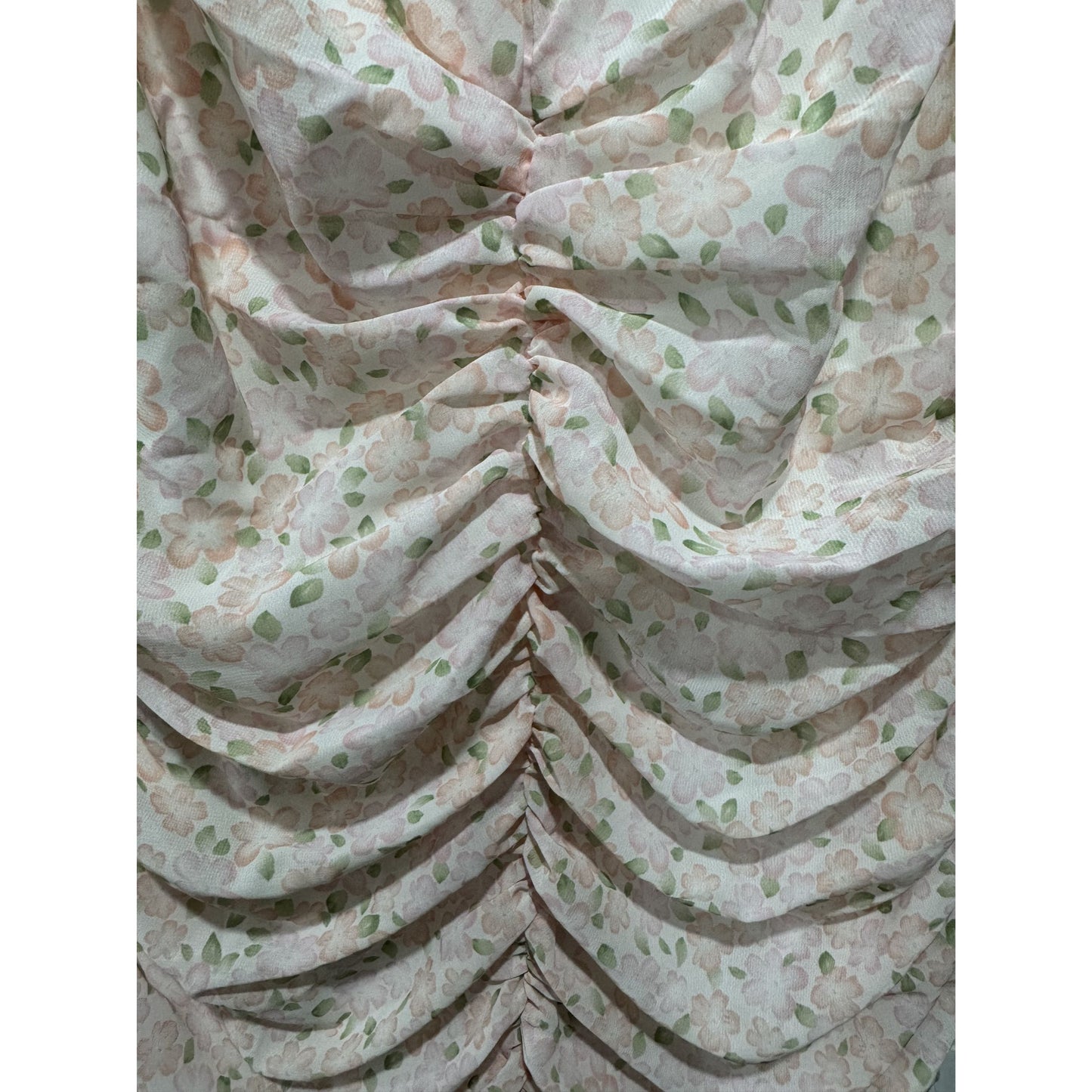 Elodie Pink Floral Ruched Mini Dress With Ruffle Sleeves XL Made In China