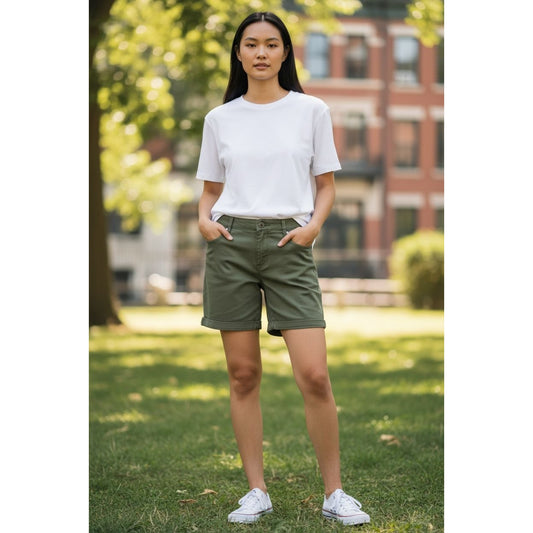 Wit & Wisdom Women's Olive Green Ab-Solution Cuffed Stretch Shorts Size 0 Casual Everyday Style