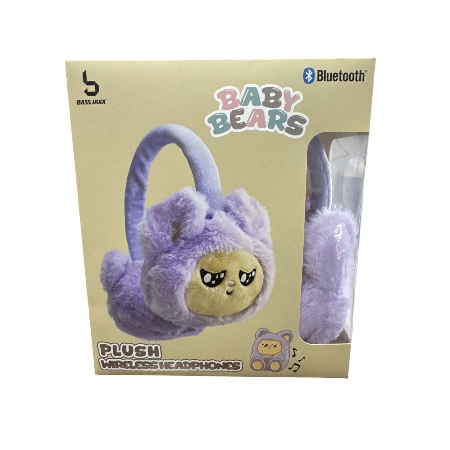 Baby Bears Plush Wireless Bluetooth Headphones - Adjustable Headband Soft Cushion Purple Bear Design Compatible With iPhone/Android