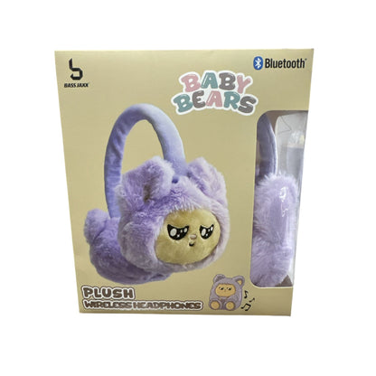 Baby Bears Plush Wireless Bluetooth Headphones - Adjustable Headband Soft Cushion Purple Bear Design Compatible With iPhone/Android