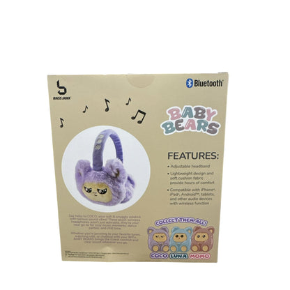 Baby Bears Plush Wireless Bluetooth Headphones - Adjustable Headband Soft Cushion Purple Bear Design Compatible With iPhone/Android