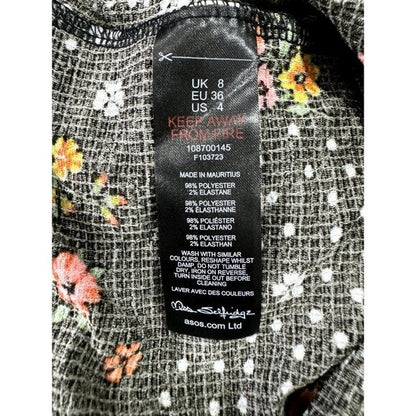 Floral Puff-Sleeve Mini Dress By Miss Selfridge Black Multicolor Sz US 4 Stretchy Fabric