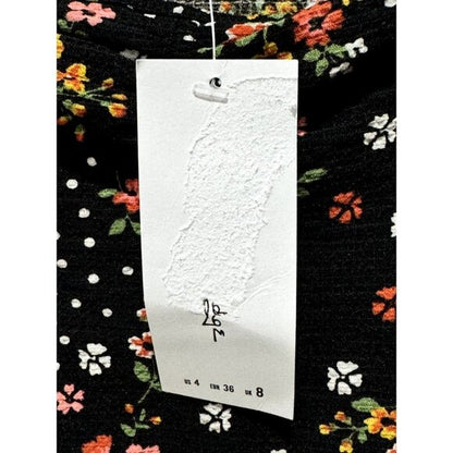 Floral Puff-Sleeve Mini Dress By Miss Selfridge Black Multicolor Sz US 4 Stretchy Fabric